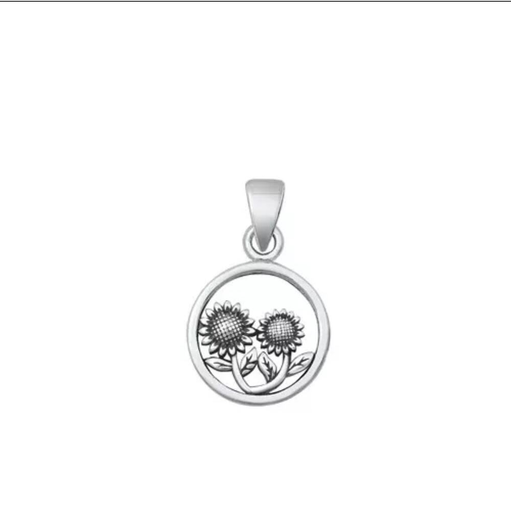 Sterling Silver 925 "SUNFLOWERS" PENDANT 12.5MM w/ free Necklace